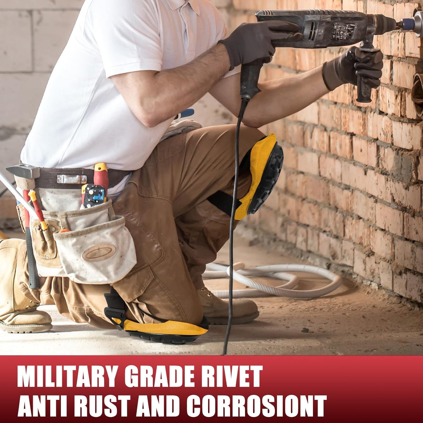 Professional Knee Pads for Work Construction with Heavy Duty Cap Foam Padding Gel Cushion Knee Pads for Men, Comfortable Adjustable Strong Strap, Military Grade Rivet for Flooring Gardening, Yellow