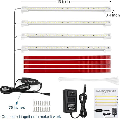 Mosthink Grow Lights Full Spectrum, LED Grow Lights Strips for Indoor Plants,Plant Lights with Auto On Off Timer 3 6 12H,5500K Dimmable Plant Growing Lamp with 204 White Red Blue LEDs, 4 Packs in 1