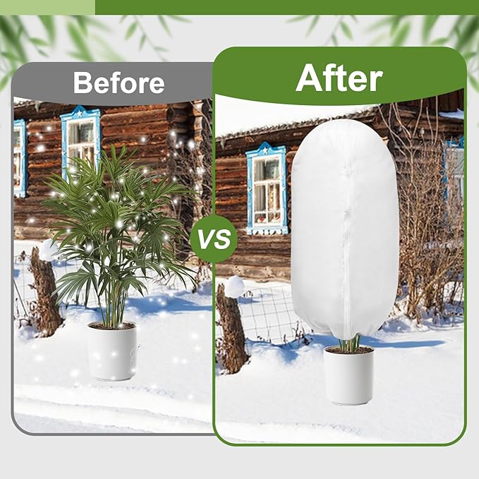 3PCS Plant Covers Freeze Protection, 47" X 31.5" Round Top Winter Zipper Plant Covers with Drawstring, Plant Protection Cover Bags, Frost Blankets Frost Cloth for Fruit Tree Potted Plants