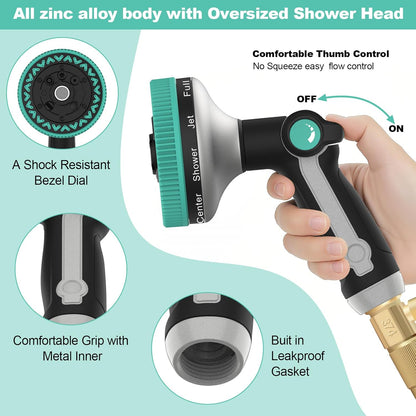 Garden Hose Nozzle | Heavy-Duty Metal Hose Sprayer Nozzle - 9cm/3.5" Ultra-Wide Spray, 8 Adjustable Nozzle Modes, Water Hose Nozzles for Watering, Cleaning, Pets & Car Washing (New Upgraded)