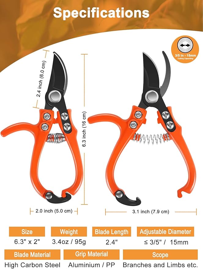 6.3" Garden Scissors for Plant, Bypass Blade Pruner, Pruning Shears for Cutting Flowers Stems, Trimming Plants, Bonsai and Fruits Picking