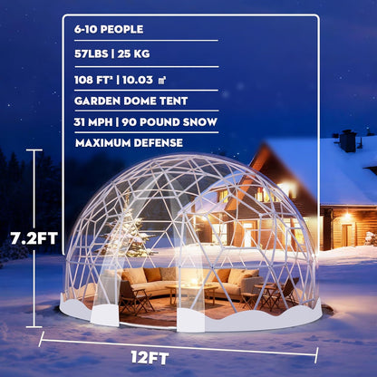 Garden Dome Bubble Tent House Outdoor, Upgraded Geodesic Dome Greenhouse with Transparent PVC Cover, Weatherproof Greenhouse Suitable for Patio (WHITE-12FT)
