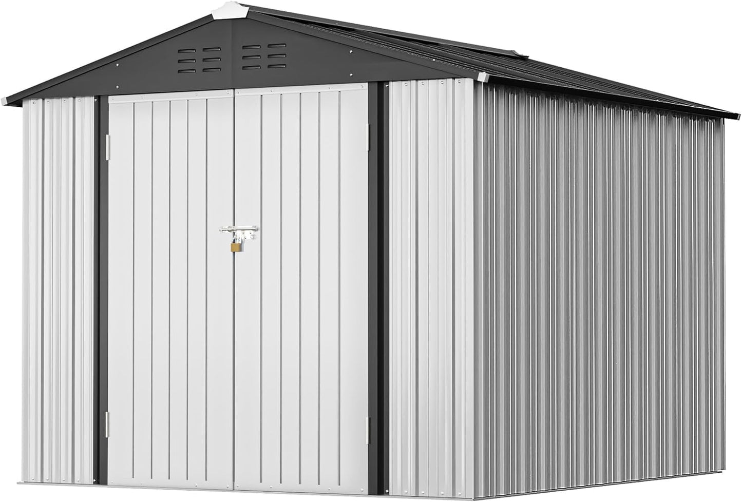 Greesum 8x6FT Outdoor Storage Shed, Utility Tool Shed Metal Storage Garden Shed with Door & Lock for Patio Storage, White