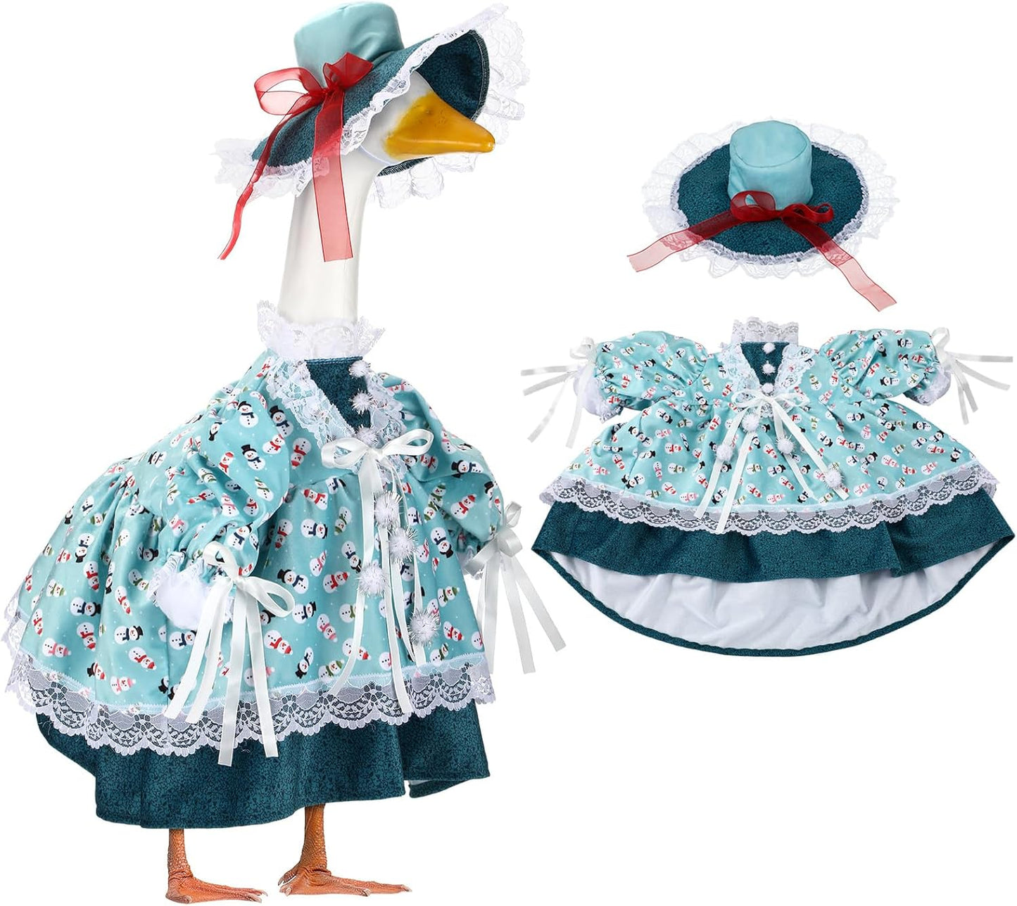 Suzile Snowman Goose Outfit Winter Dresses Christmas Clothes for 23" High Cement or Plastic Porch Goose Costume for Yard Lawn Outdoor Garden Patio Statue Xmas Holiday Decor