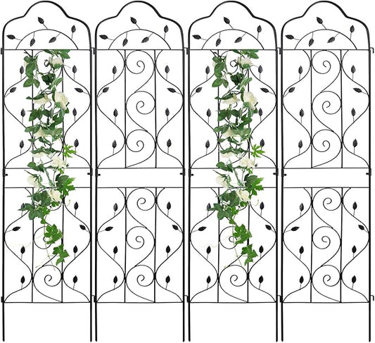 hogardeck 4 Packs 60 * 18 inch Metal Garden Trellis for Climbing Plants Outdoor,Heavy Duty,Black Coating Rustproof Trellis for Rose, Vegetable, Flowers, Expandable,Perfect for Training Climbing Plants
