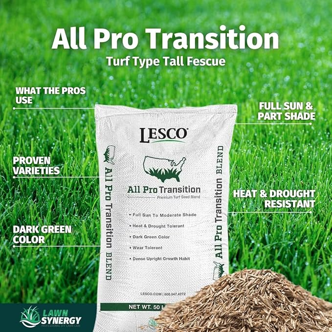 Lesco All-Pro Transition Tall Fescue Grass Seed Blend (50 lbs) – Drought-Tolerant, Heat & Shade Resistant, Insect-Resistant Lawn Seed for Durable Turf - **Non-Returnable**