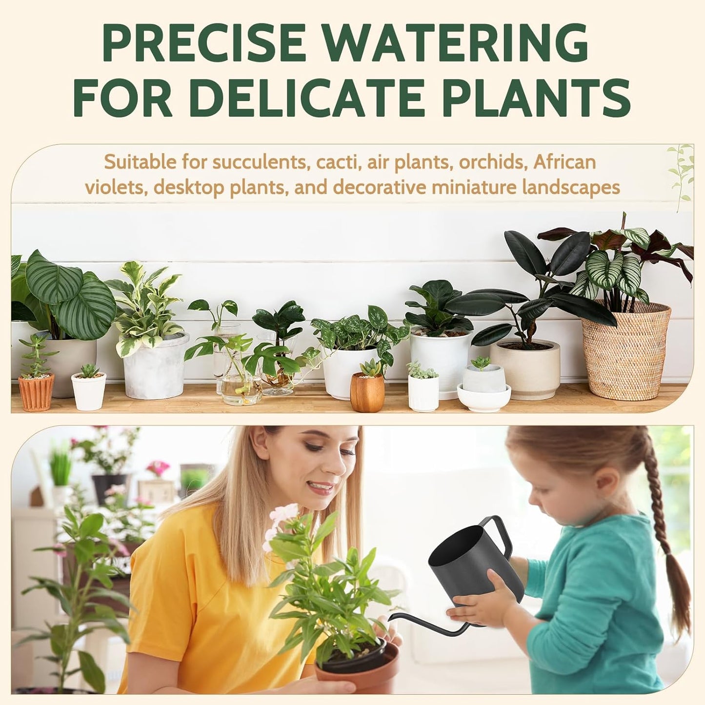 Small Watering Can Indoor Plants - 12 oz Mini Metal Watering Can with Long Spout Rust-Proof Stainless Steel Tiny Watering Pot for Small Indoor Plants Home & Office Black