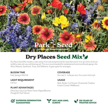 Park Seed Grow Your Own Vibrant Annual and Perennial Wildflower Garden Mixture, Easy to Grow Varieties for Pollinators and Spring Gardens - Dry Places Mix, 1 lb