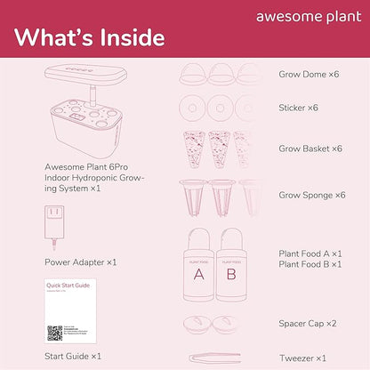 6Pro Hydroponics Growing System Kit (6 Pods), Indoor Garden Kit with 3L Watertank, 3 Grow Modes and Quiet Pump, Grow Herbs Lettuce Salad at Home Kit, Adjustable Height Up to 13", White