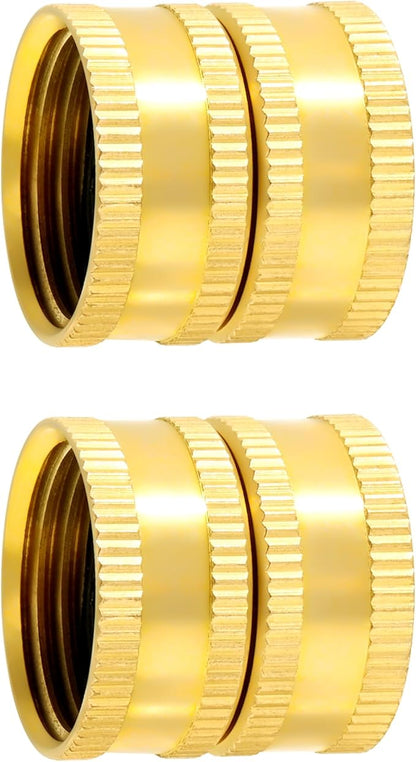 TAROSE 2 Pack Brass Garden Hose Adapter, Female to Female Hose Adapter Connector, GHT to GHT Adapter Hose Fitting,Double Female Brass Garden Hose to Pipe Fittings Connect