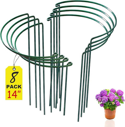 8 Pack Snake Plant Support Stakes - Rust-Proof Half Round Peony Stakes and Supports - Ideal for Hydrangeas, Dahlias, ZZ, and More - Indoor and Outdoor Potted Plant Support and Stakes