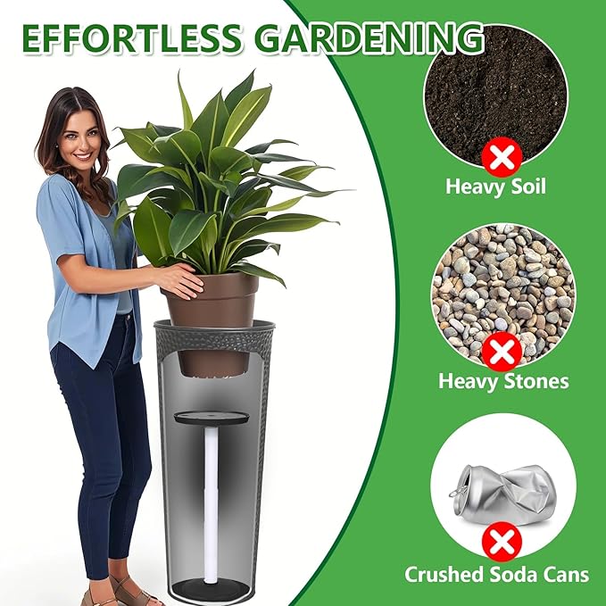 YLSAZL 2 Pack Adjustable Height Plant Risers for Inside Pots,21-33" Rise Plant Risers for, Indoor & Outdoor Insert with, Tall Square Round Taper Planter with 6''8" 10" Base & Top（Black - Long）