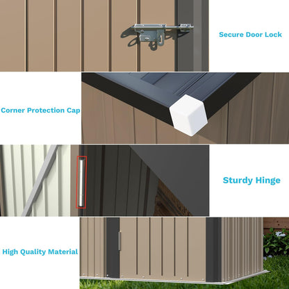 Greesum Outdoor Storage Shed 5 x 3 ft. Utility Tool Shed Metal Storage Garden Shed with Door & Lock for Patio Storage, Brown