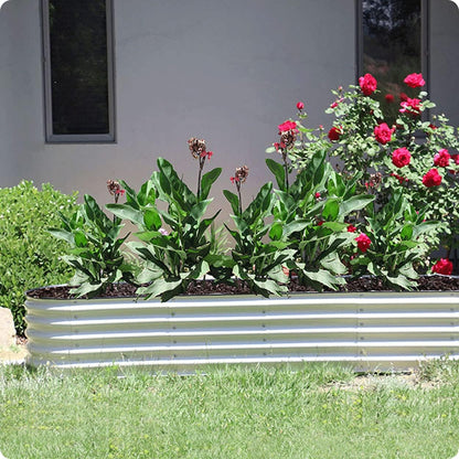 Olle 17" Tall 12-in-1 Sizes Raised Beds for Gardening Galvanized Planter for Vegetables Large Metal Raised Garden Beds Outdoors Size 5X5 Feets 8X2 Feets, Ivory 17" Tall