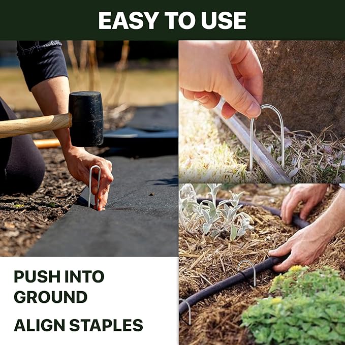 U Shaped Landscape Garden Staples 4 Inch 200 Pack Updated 11Gauge Irrigation Stakes Galvanized Garden Stakes Fabric Pins for Soaker Hose Drip Line Tubing Yard Lawn Staples for Outdoor Decorations