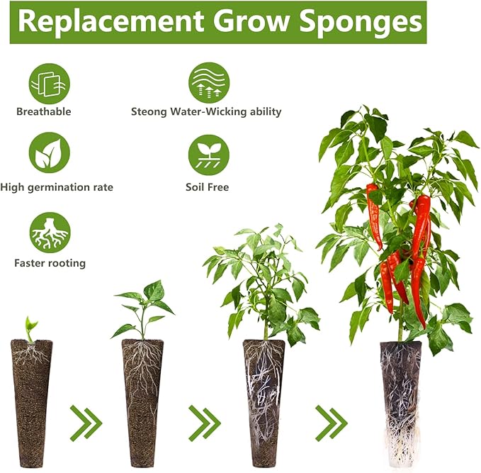 Grow Sponges 60 Pack, Hydroponics Replacement Root Growth Sponges Compatible with Aero Garden iDOO and Most Other Brands