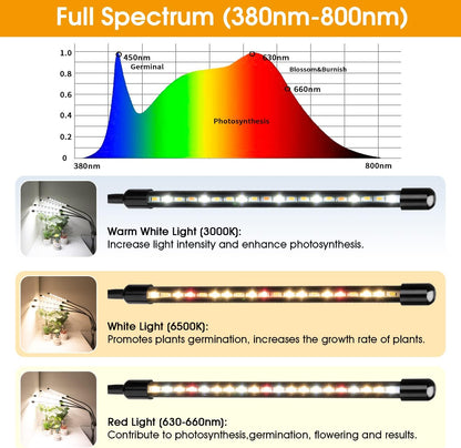 Wolezek Grow lights for Indoor Plants, 4-Head Full Spectrum LED Grow Light with Adjustable Tripod Stand 15-61 inches for Seed Starting, 3500K 6500K 660nm White Red Floor Plant Lamp with 6/12/16H Timer
