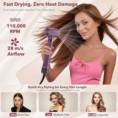 StyleVibe 6-in-1 Air Styler, Hair Dryer & Blow Dryer Brush with Auto Wrap Curl L/R, Fast Drying, Smooth Blowouts, Root-Lift Volume, No Heat Damage Frizz-Free Thermal Brush with Travel Bag