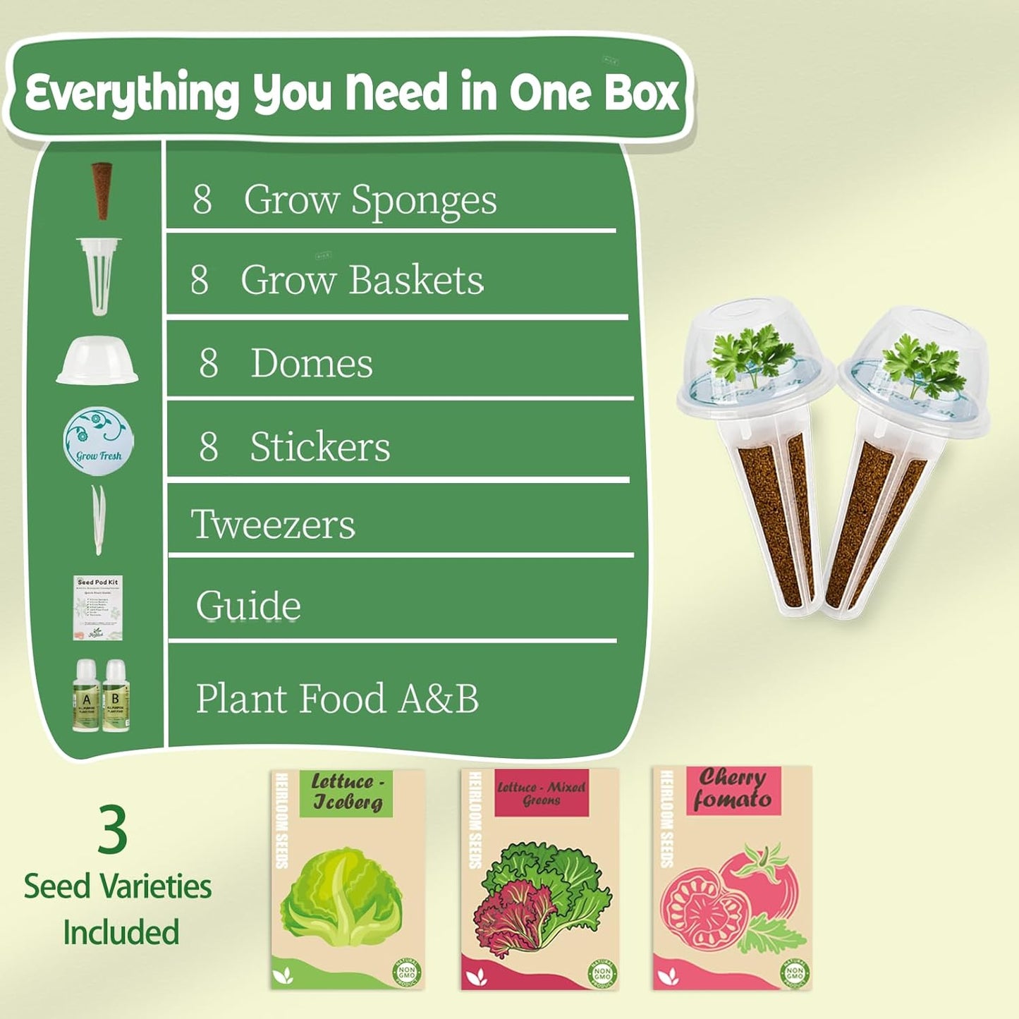 Salad Greens Seed pod Kit for AeroGarden, Includes Iceberg Lettuce/Mixed Greens/Cherry Tomato Seed - Hydroponics Supplies for Most Brands 8-POD