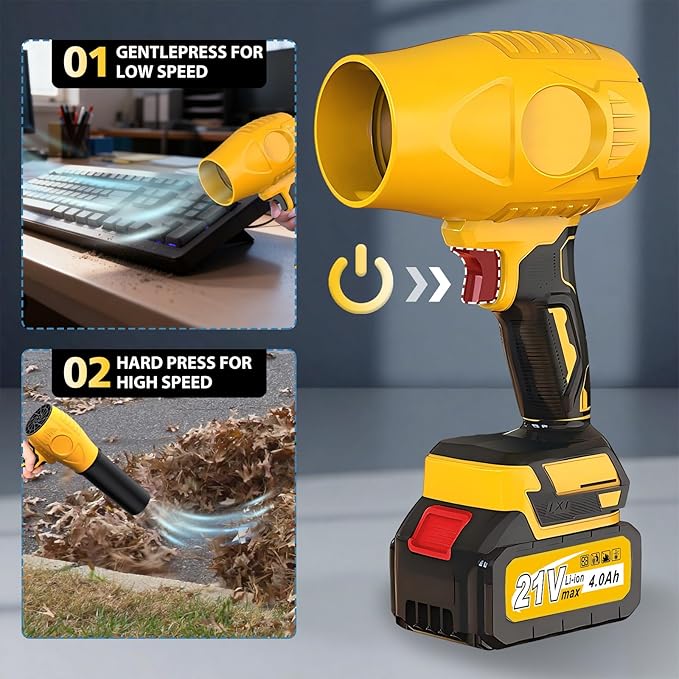 ALSO GO Leaf Blower Cordless with 21V Battery and Charger, Portable Lightweight Handheld Design, 500,000RPM Turbo Jet Blower with 3 Nozzles for Patio Cleaning, Lawn Care, Leaves and Dust