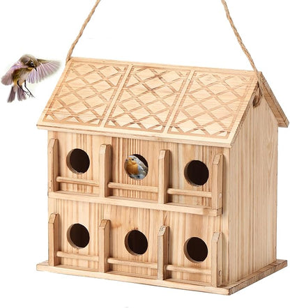 Bird Houses for Outside,12 Hole Bird House Room for 12 Bird Families - Birdhouses for Outdoors Large Hummingbird House (Wooden, Set-1)