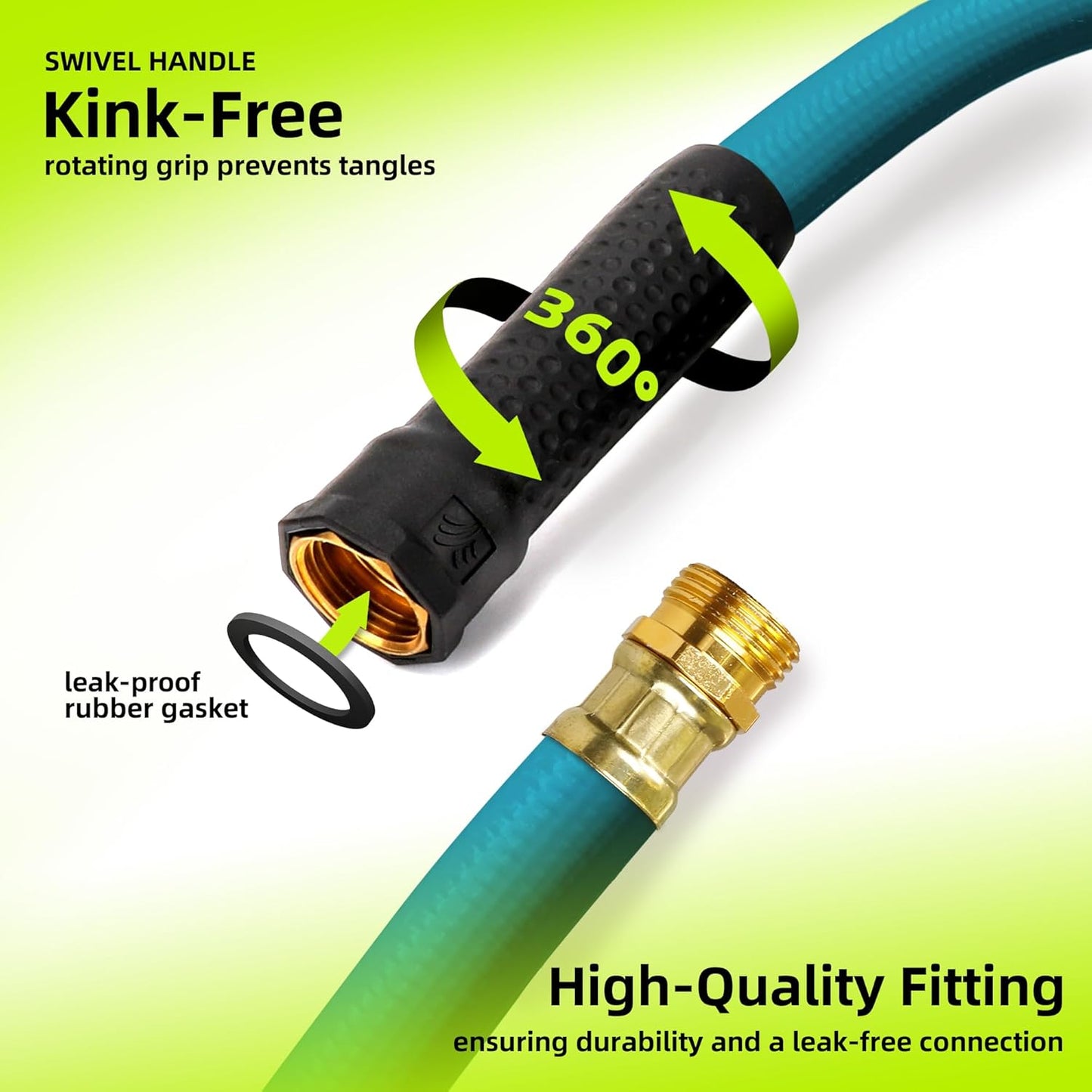 Worth Leader Short Garden Hose 3/4 in. x 10 ft. -Heavy Duty,Durable,Lightweight,Male to Female Fittings -No Kink Leakproof PVC Flexible Water Pipe -Brass Aluminum Ends for Household & Commercial-Green