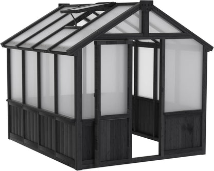 MUPATER 6 x 8 FT Walk-in Wooden Polycarbonate Greenhouse with Ventilated Window & Lockable Door, Multi-Layer PC Panels for UV Protection, Greenhouse Kit for Outdoor, Garden and Backyard, Black