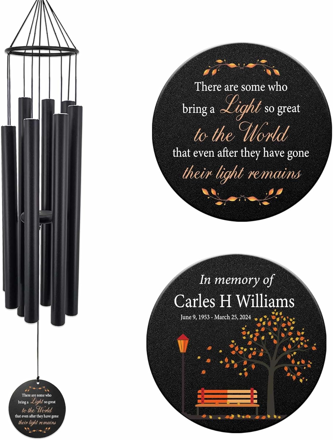 Personalized 36" Memorial Wind Chimes for Outside, Sympathy and Bereavement Gift for Loss of Loved One, A Thoughtful Remembrance of Mother, Father or Husband for Garden and Patio