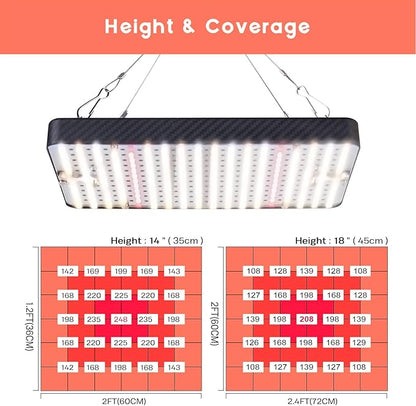 Grow Lights (2 Pack), Hanging Grow Lights for Indoor Plants, 200W UV-IR Full Spectrum Led Grow Light for Seed Startin