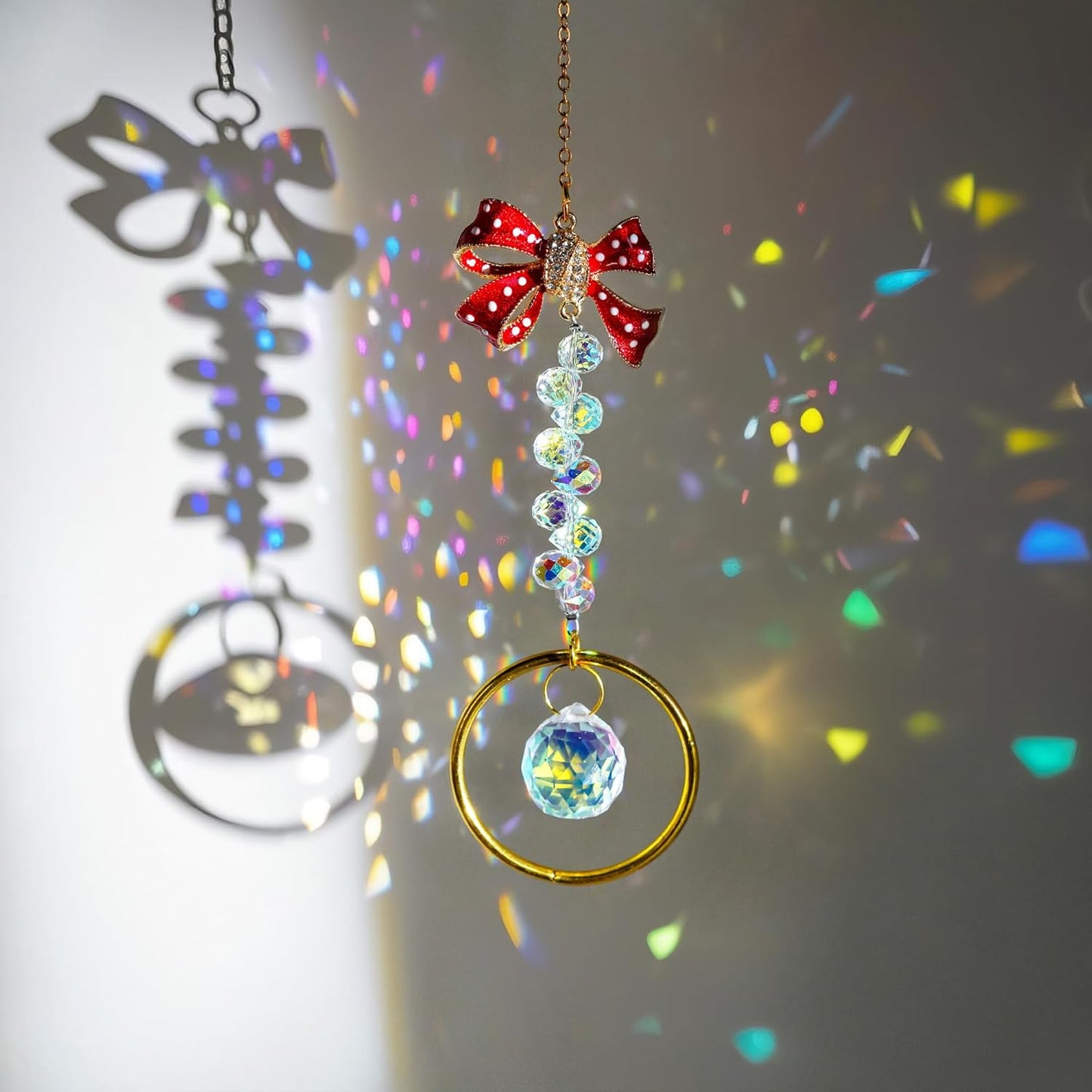 H&D HYALINE & DORA Crystal Suncatcher Rhinestones Bow-Knot Pendant Garden Sun Catcher Crystals Hanging Decor for Windows Christmas Home