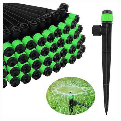 100PCS Drip Irrigation Emitters, Kalolary Adjustable 360 Degree Water Flow Drippers Emitters for 1/4" Drip Irrigation System Tubing, Garden Irrigation Drippers for House Flower beds(Medium Green)