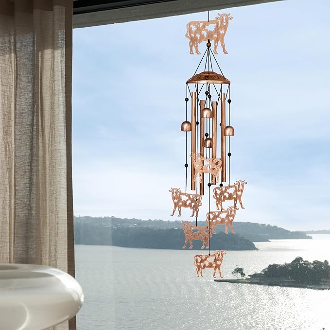 Cow Wind Chimes for Outside, Metal Windchimes Outdoors, Cow Gifts for Women/Men, Memorial/Birthday Gifts, Garden Decor for Outside, Patio or Yard, Durable Chimes for Outdoors