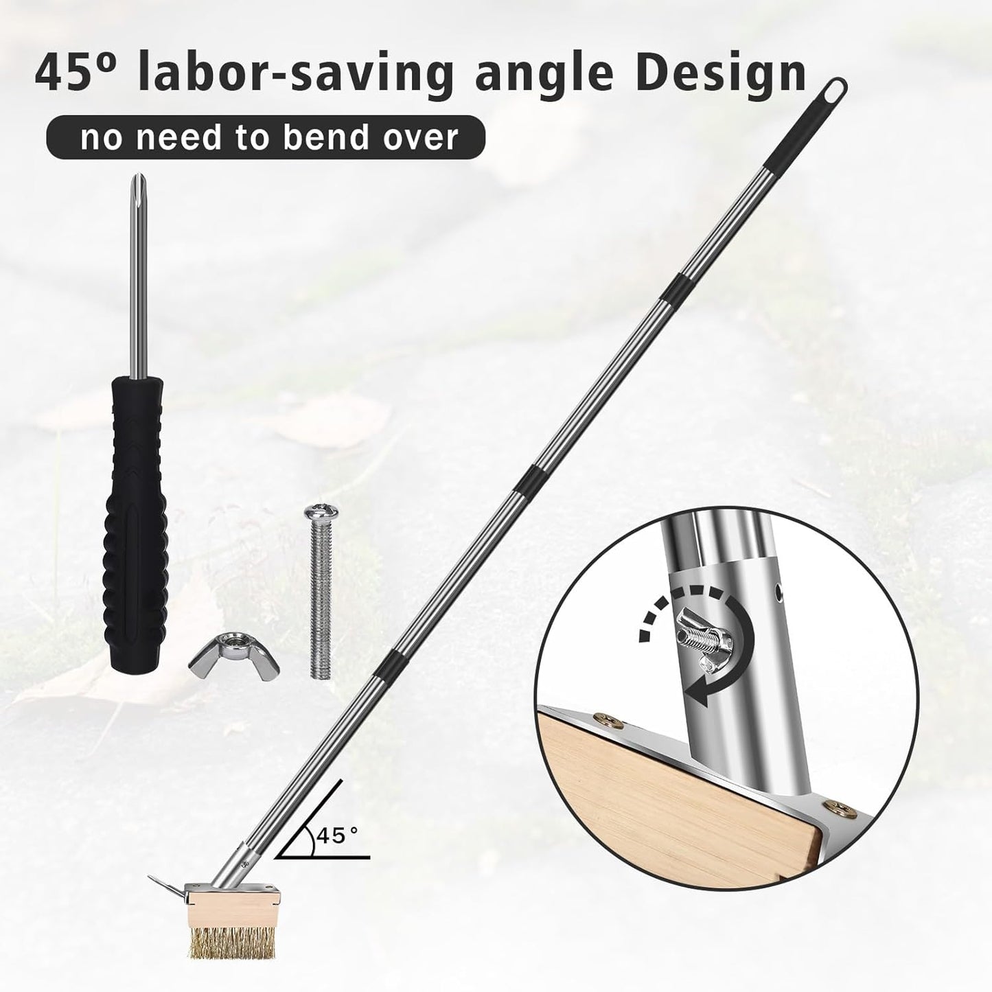 mcwdoit Crack Weeder Tool, Weed Puller Tool with 2 Heads&Scraping Hook, Paver Weeding Moss Remover Brush with Steel Handle for Cleaning Paving Joint Sidewalk Patio Stone Driveway Deck Black