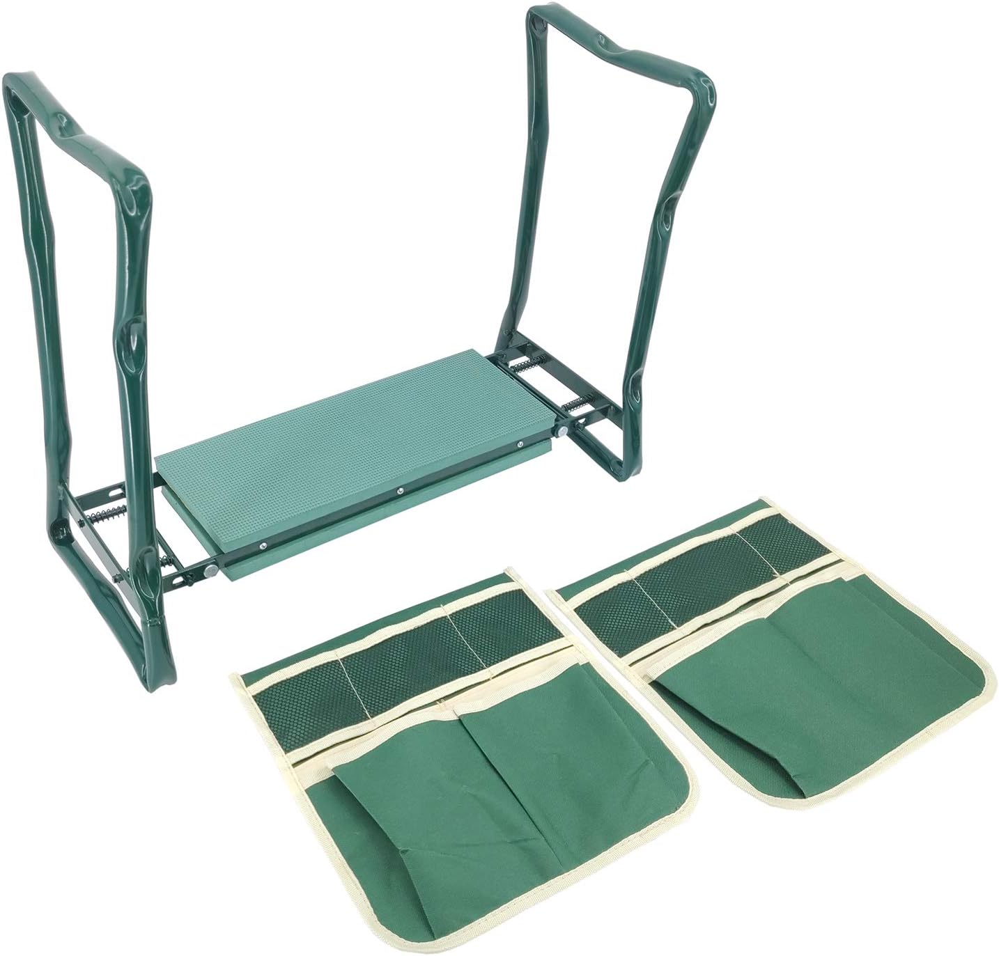 Upgraded Garden Kneeler Seat 24" Wide Soft Kneeling Pad Garden Tools Stools Garden Bench with 2 Large Tool Pouches Outdoor Foldable Sturdy Gardening Tools for Gardeners, Green 15299-2D