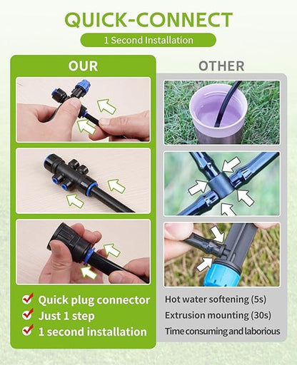 HIRALIY 50FT Garden Watering System, Drip Irrigation Kits for Plants, New Quick Connector, Blank Distribution Tubing, Saving Water Automatic Irrigation Equipment for Patio Lawn