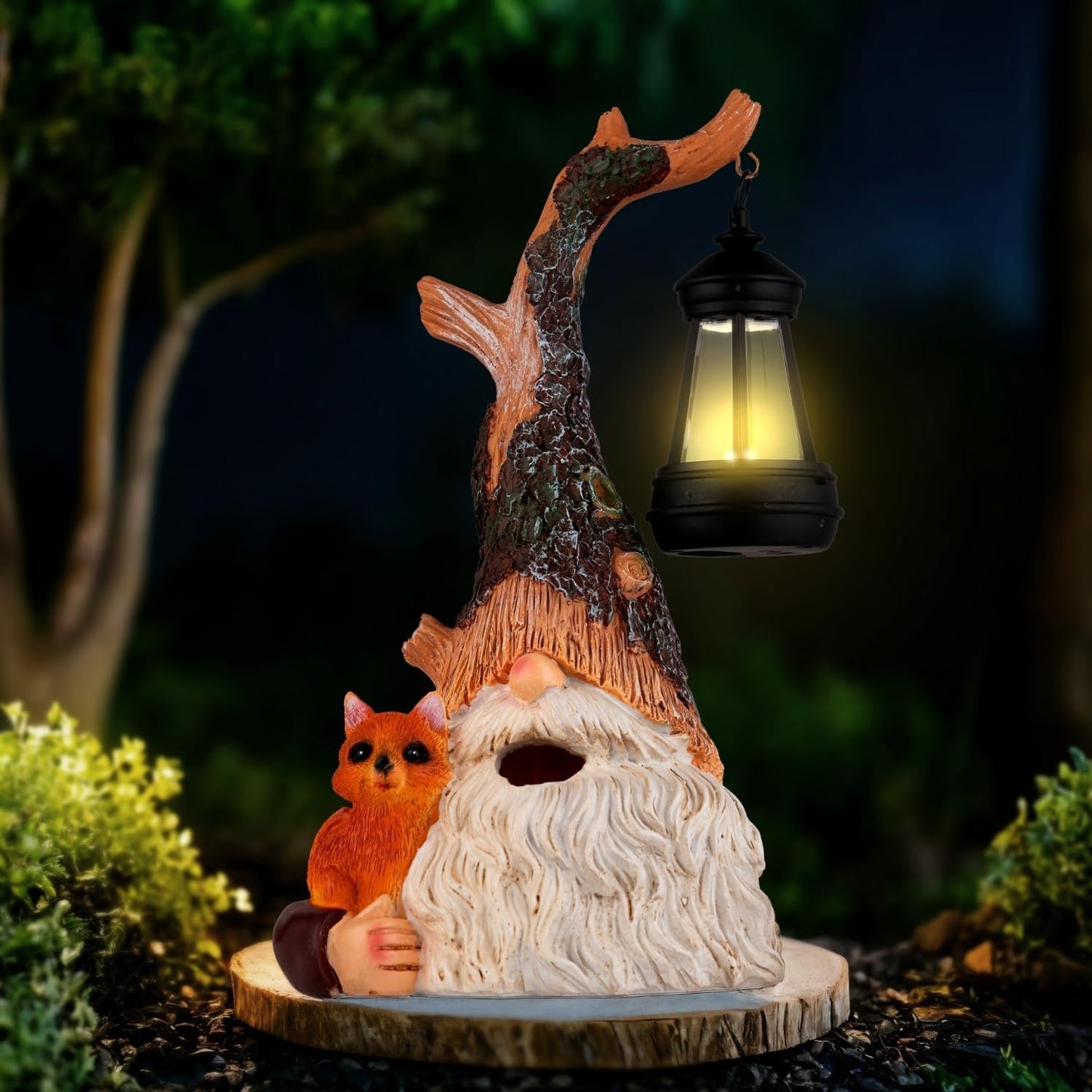 Solar Fox Gnomes Garden Statue with Lantern, Outdoor Resin Decor for Lawn, Yard, Patio – Whimsical Gift for Mom, Women, Grandma (Fox Gnomes)