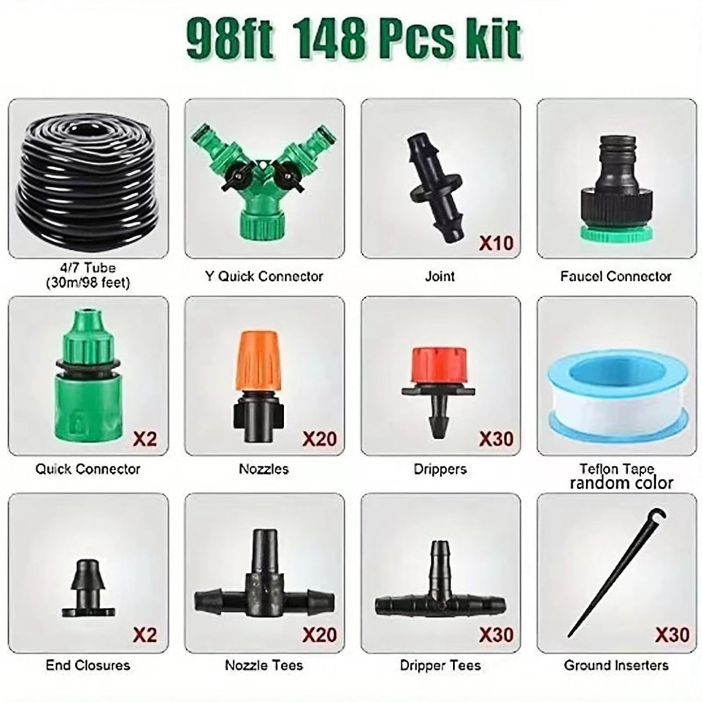 98ft DIY Hose Water Sprinkler for Lawn and Garden with 50 Nozzle, Perfect for Yard Irrigation, Patio, Vegetable Field, roof Cooling, Greenhouse, Parterre, Swimming Pool Spray