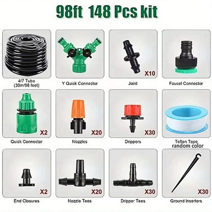 98ft DIY Hose Water Sprinkler for Lawn and Garden with 50 Nozzle, Perfect for Yard Irrigation, Patio, Vegetable Field, roof Cooling, Greenhouse, Parterre, Swimming Pool Spray