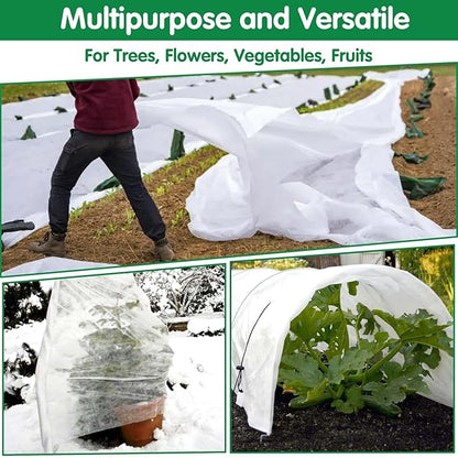 Plant Covers Freeze Protection, 10ft x 30ft 1.41oz/yd² White Frost Cloth Plant Blankets with 20 Stainless Steel Clips Floating Row Covers for Outdoor Gardens Vegetables Winter Frost Pests Protection