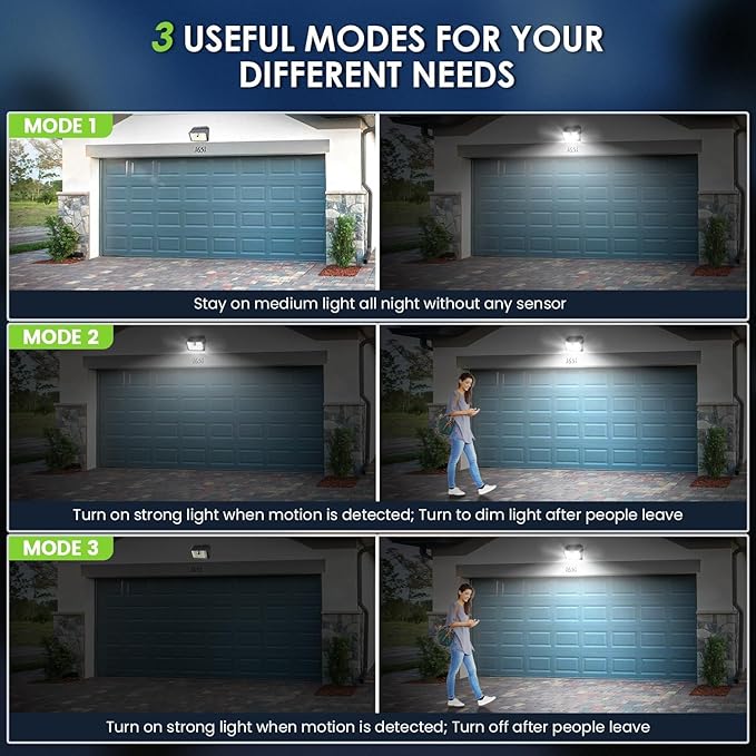 [16 Packs] Solar Motion Lights Outdoor, Ultra Bright Solar Fence Lights with Motion Sensor, IP65 Waterproof Security Light 3 Modes, 270° Lighting Angle, Wall Lights for Deck Patio Fence Garage Door