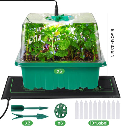 Seed Starter Trays with Grow Lights and Heat Mat, 72 Cells Seed Starter Kit with Lights, 3 Lighting Mode, 4 Timing Set, Germination Kit for Seed Starting Trays with High Humidity Control Domes