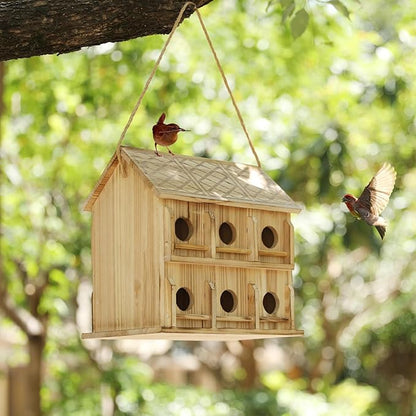 Bird Houses for Outside,12 Hole Bird House Room for 12 Bird Families - Birdhouses for Outdoors Large Hummingbird House (Wooden, Set-1)