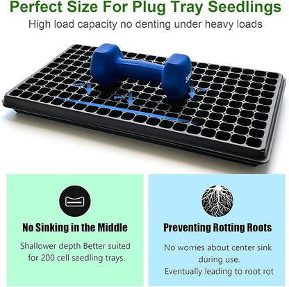 Shallow 1020 Nursery Flat Trays Specialized for Holding & Carrying 200 Cell Plug Seedling Trays (Height is 1.3"),Microgreen Germination Trays,10 Pack, No Holes (YB01, 10Pcs)