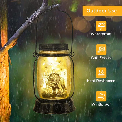 Dinosaur Gifts for Kids,Adults Triceratops Lovers Solar Lantern Night Light for Kids Gifts Christmas, Solar Triceratops Garden Decoration Outside for Yard, Patio,Backyard,Porch, Torches, Room Decor