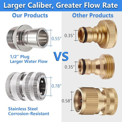 Garden Hose Quick Connect of 3/4 Inch GHT, Stainless Steel Quick Connect Garden Hose Fittings, Large Diameter Quick Release Hose Connector,2 Pack