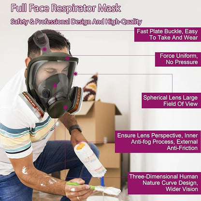 Full Face Respirator Mask - Gas Masks Survival Nuclear and Chemical for Asbestos, Fume, Resin, Dust and Chemical