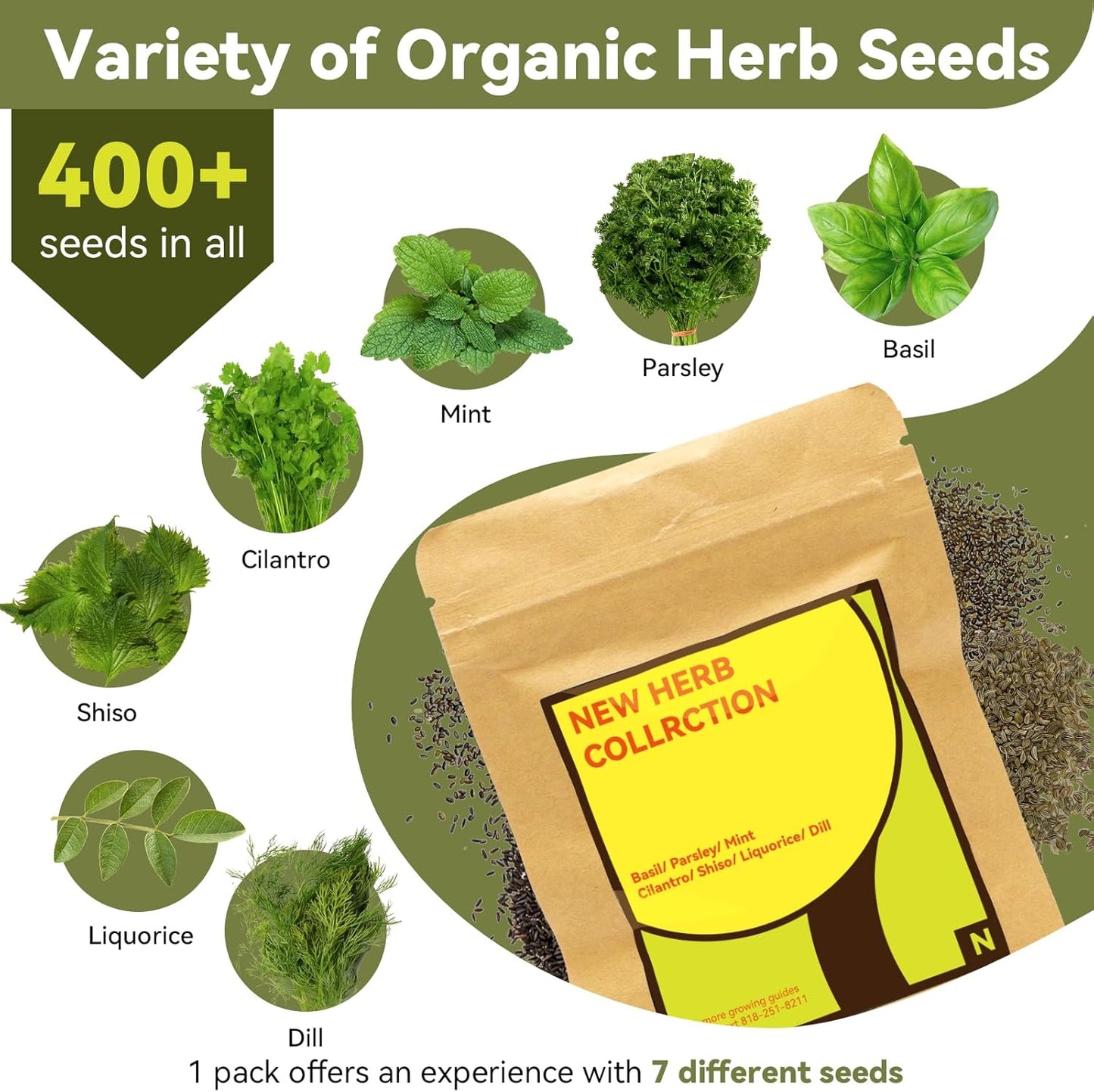 LYKOCLEAN Herb Seed Pods for AeroGarden, Ahopegarden, iDOO MUFGA Hydroponics Growing System Indoor Gardening, 400+ Seeds, Basil, Cilantro, Dill, Parsley, Mint, Shiso, Liquorice(12-Pods)