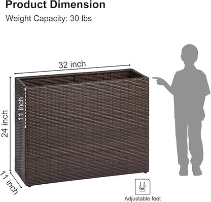SUNNYPARK Tall Rectangular Planter with Removable Liner, All-Weather PE Rattan Large Modern Planters Indoor Outdoor Flower Plant Pots Garden Box Patio Yard Front Porch Deck