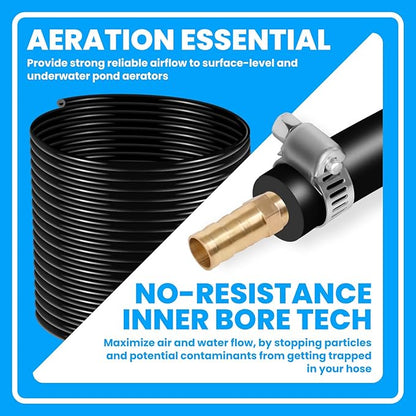 3/8 Inch Self Sinking Aeration Hose for Aquaculture Fountain Irrigation Aerator Hose Kit with 4 Menders and 4 Stainless Steel Clamps