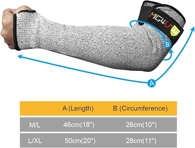 MIG4U Cut Resistant Sleeves Arm Guards Safety Protection with Thumb Holes for Men and Women Yard Work, Construction, Farm, Gardening,Adjustable fit 1pair 18" grey